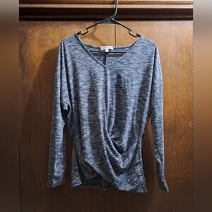 Blue V-Neck Long Sleeve Top